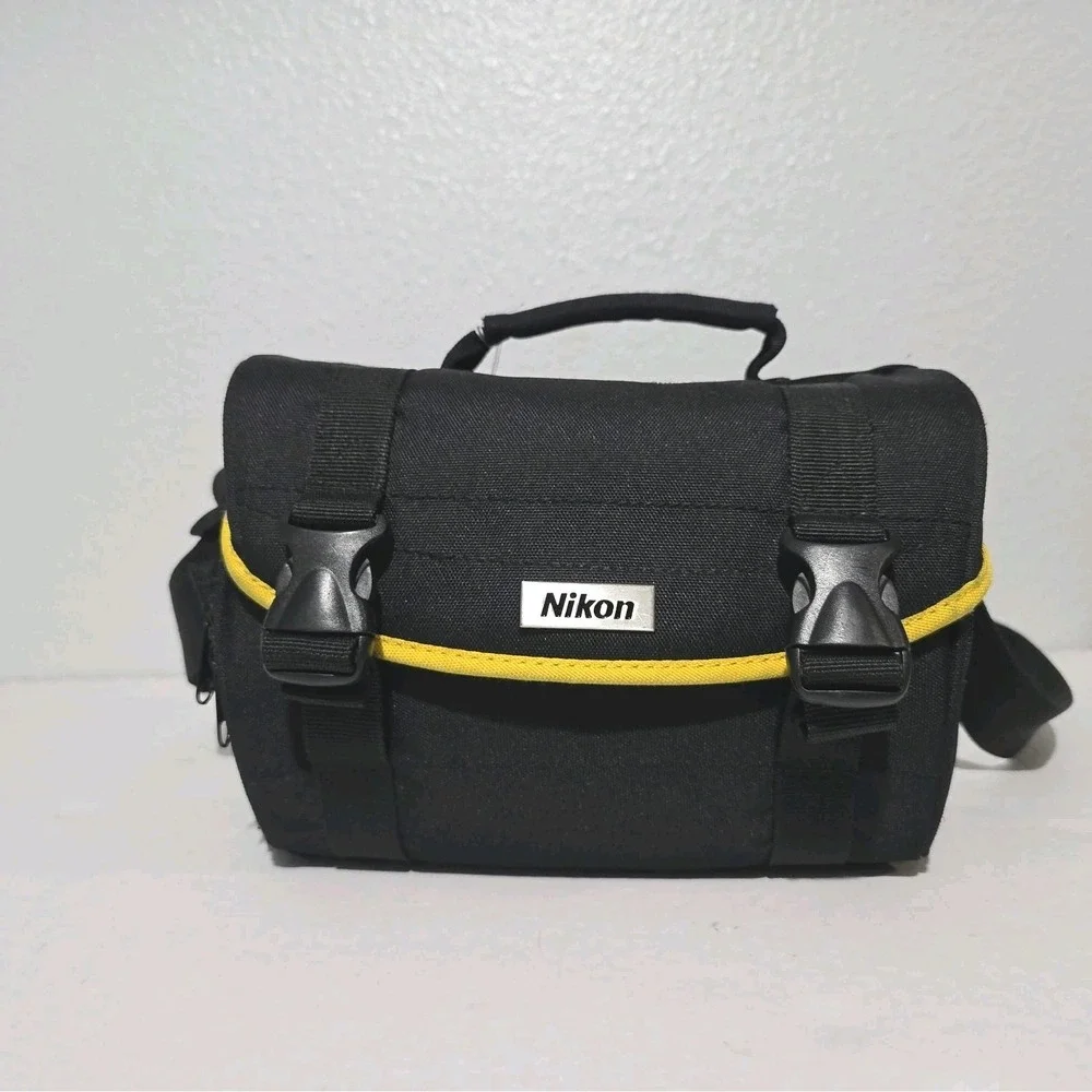 Nikon Camera Bag Adjustable Shoulder Strap Black Yellow Trim